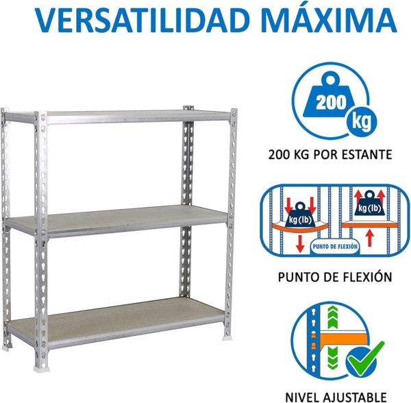 Simonrack Schwerlastregal, Lagerregal, 90x110x40 cm, Metallregal, Kellerregal, Biegestelle 200 kg, 3 Holzfachböden, Weiss/Holz - Maderclick Bild 4