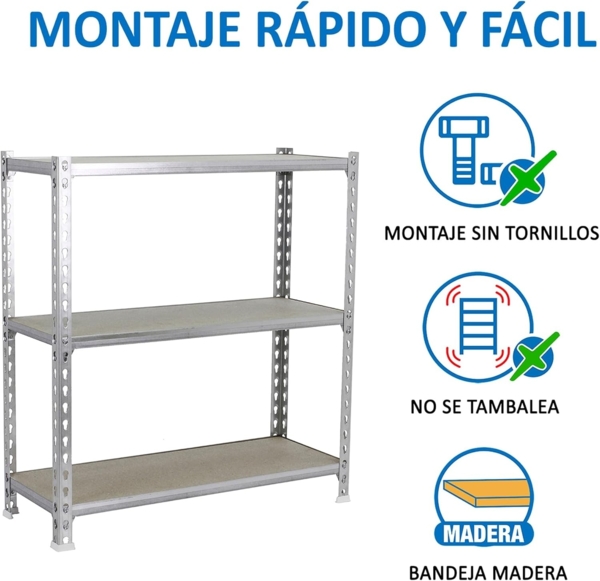 Simonrack Schwerlastregal, Lagerregal, 90x110x40 cm, Metallregal, Kellerregal, Biegestelle 200 kg, 3 Holzfachböden, Weiss/Holz - Maderclick Bild 5