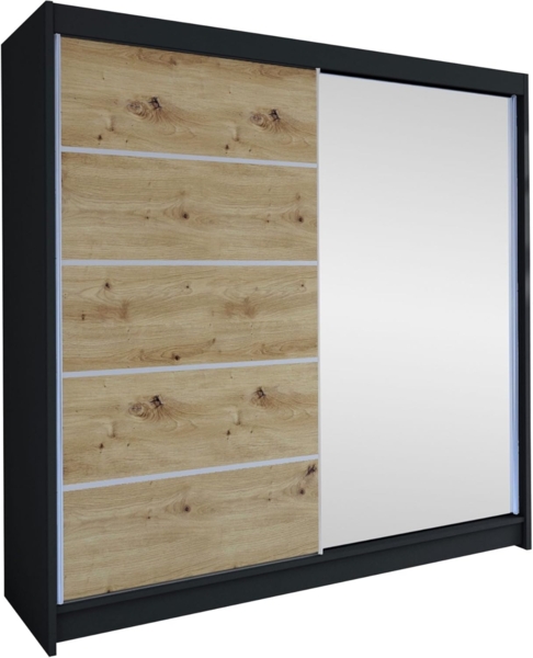 Schiebetürenschrank Talin III (Farbe: Schwarz / Artisan Eiche + Spiegel)