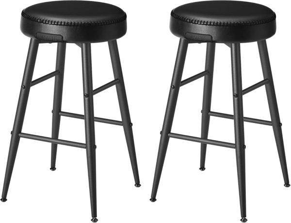 VASAGLE EKHO Kollektion - Barhocker, 2er Set, Barstuhl, Küchenstuhl, Kunstleder, Mid-Century-Modern-Stil, 63 cm hoch, Küche, Esszimmer, einfacher Aufbau, tintenschwarz LBC080B01