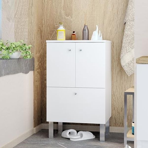 Baikal Badezimmerschrank, Bodenschrank, Aufbewahrung für Badezimmer oder jeden Raum, 2 Türen und Schublade, ideal für kleine Toiletten, zusammengebautes Möbelstück, 2 Türen + Schublade, 51 cm, Weiß