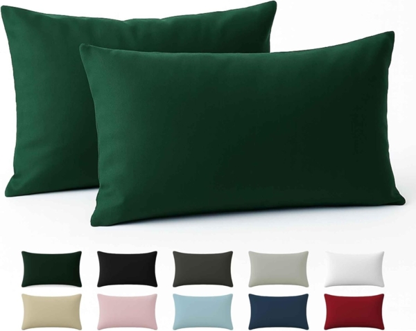 Kissenbezug 30x50 Renforcé Baumwolle (2er-Set) - Grün - Dicht gewebt mit 57 Fäden/cm² - Kissenbezug 50x30 - Oeko Tex Zertifiziert - Dreamzie