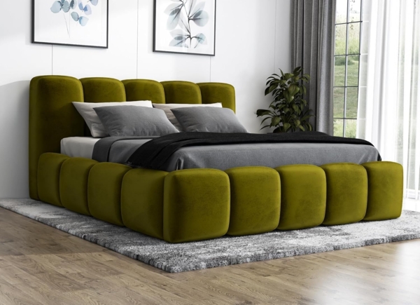 A&J MöbelLand 'Sonic' Polsterbett, Polyester, Olive, 120 x 200, mit Matratze, mit Lattenrost, mit Bettkasten