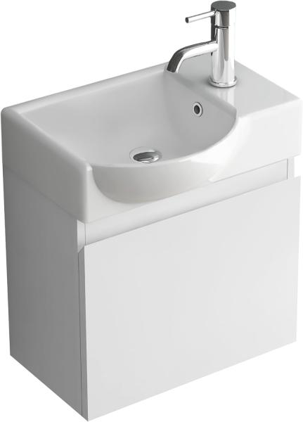 Alpenberger Badmöbel-Set - Gäste WC Waschbecken mit Unterschrank 45 cm Breit, (Badschrank 2-tlg, Waschtisch hängend), Waschbeckenunterschrank mit Softclose - Weiss - Links Becken