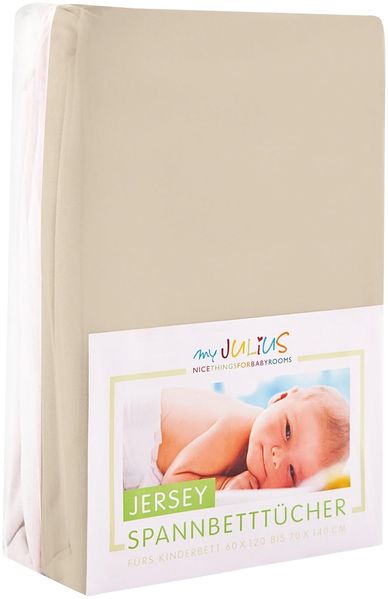 Julius Zöllner Jersey Spannbetttuch Doppelpack für das Kinderbett, Gr. 60x120 / 70x140, sand & weiß