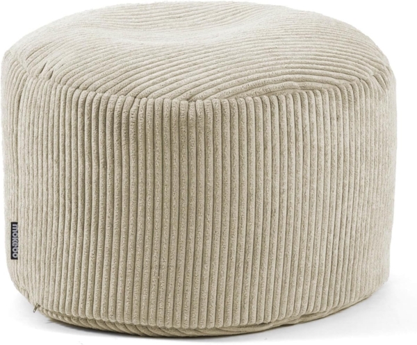 mokebo® Pouf, Hocker o. Sitzhocker aus Cord 30x50 cm 'Der Faule Lenz', Bodenkissen rund in beige, Fußhocker, Indoor Sitzkissen Stoff, Puff, Sitzpouf drinnen, kuschelig & weich, mit EPS-Perlen Füllung