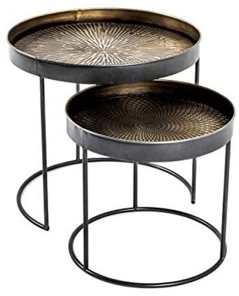 Beistelltisch-Set Celine / Celle, Braun, Schwarz