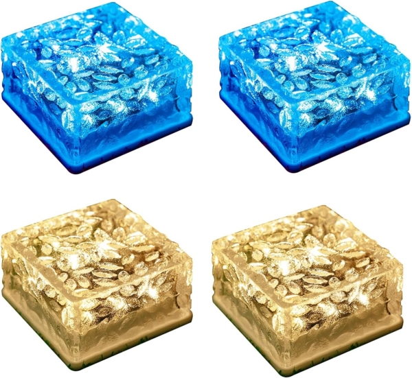 LQWELL LED Solarleuchte Solar Brick Light Solarlicht Deko Außen, LED, Warmweiß + Blau, Wasserdicht