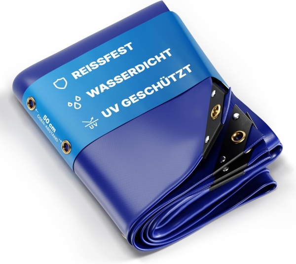 NEMAXX PLA812 Premium Abdeckplane 800x1200 cm blau mit Ösen, 650 g/m² PVC wasserdicht&reißfest, hochwertige Plane universell für LKW, Pool, Holz Gartenmöbel, Abdeckung, Schutzplane, Gewebeplane, 96m²