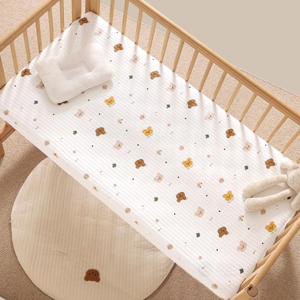 Spannbettlaken Für Kinderbett Blume Hase Löwe Bär Stern Mond Drucken Cot Matratzenbezug Babybett Spannbetttuch Stubenwagen Bezug Beistellbett Spannbettlaken Stubenwagen (Bär,80x200 cm)