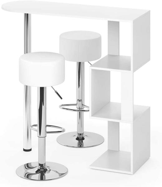Bartisch-Set Vincent Weiß 113 x 39.8 cm mit 2 Barhockern Vicco