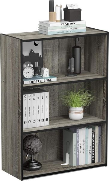 Furinno Pasir Bücherregal mit 3 Fächern, holz, Französisches Eichengrau, 24. 64x57. 66x80 cm