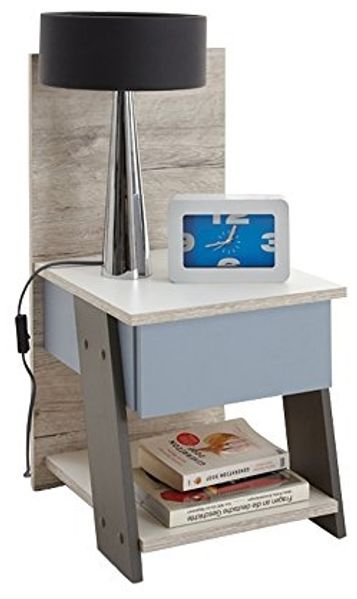 FMD Möbel - NONA 3 - Nachtkonsole mit 1 SK - melaminharzbeschichtete Spanplatte - Sandeiche Nb/weiß/Lava/Denim - 34 x 69,5 x 39cm