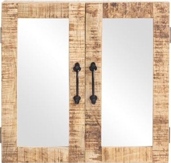 Spiegelschrank Caribou aus rustikalem Mangoholz – Hochwertiger Badschrank 52x50x23cm Bild 7