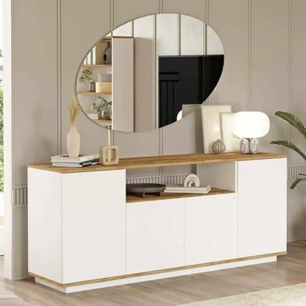 Dmora Buffet Nekkar, Buffet du Salon, Commode de Salon, Garde-Manger de Cuisine, 180 x 45 x 75 cm, chêne et Blanc