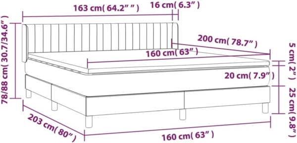 vidaXL Boxspringbett mit Matratze Hellgrau 160x200 cm Samt 3131087 Bild 2