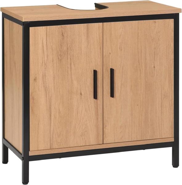 EUGAD Waschbeckenunterschrank 60 x 60 x 30 cm, Badezimmerschrank mit höhenverstellbarer Trennwand, Kleiner Schrank im Badezimmer, Badschrank aus Holzwerkstoff Metall, Schwarz