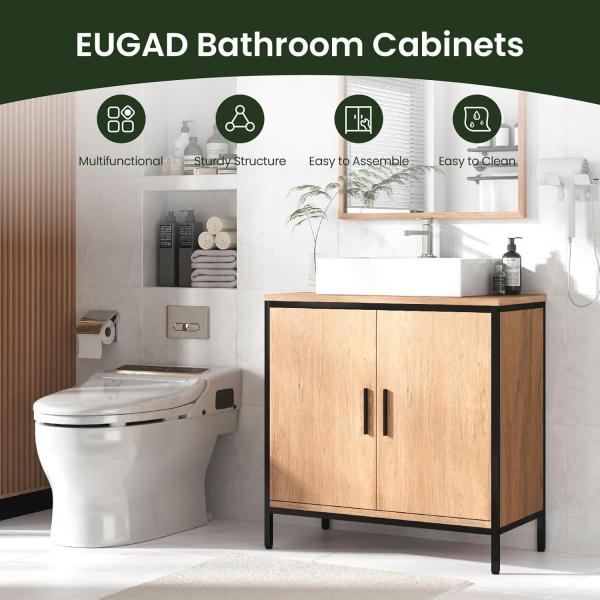 EUGAD Waschbeckenunterschrank 60 x 60 x 30 cm, Badezimmerschrank mit höhenverstellbarer Trennwand, Kleiner Schrank im Badezimmer, Badschrank aus Holzwerkstoff Metall, Schwarz Bild 4