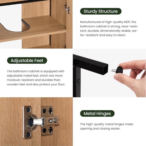 EUGAD Waschbeckenunterschrank 60 x 60 x 30 cm, Badezimmerschrank mit höhenverstellbarer Trennwand, Kleiner Schrank im Badezimmer, Badschrank aus Holzwerkstoff Metall, Schwarz Bild 5