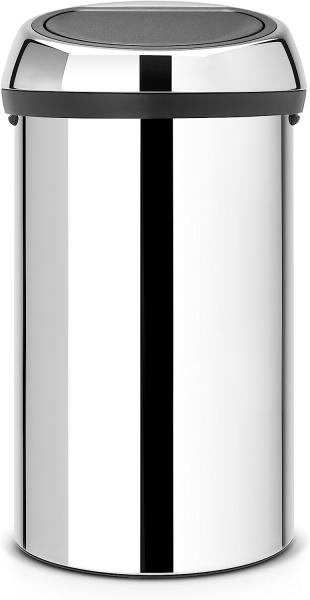 Brabantia Touch Bin, Mülleimer, Abfalleimer, Papierkorb, Deckel, Brilliant Steel, 60 L, 402609