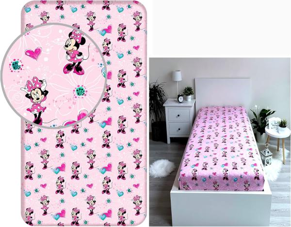 Disney Minnie Mouse Spannbetttuch – Baumwollbettlaken für Kinderbett (90x200+25 cm)