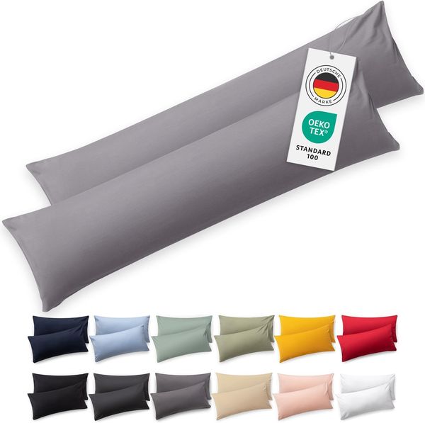 Blumtal Seitenschläferkissen Bezug 40x145 (2er Set Kissenbezüge) - Grau - 100% Baumwolle, Oeko-Tex Zertifiziert, Kissenbezug für Seitenschläferkissen, Kissenhülle mit Reißverschluss