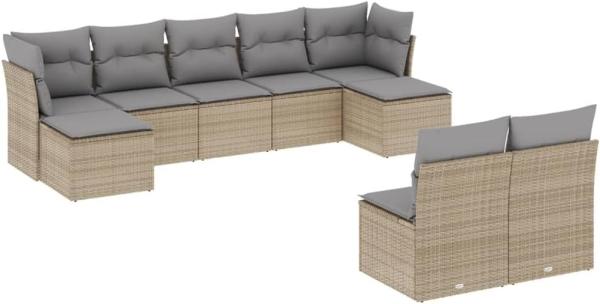 vidaXL 9-tlg. Garten-Sofagarnitur mit Kissen Beige Poly Rattan 3250108