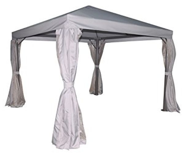 Greemotion Pavillon Portland hellgrau-Gartenpavillon 3x3 m-Faltpavillon mit Seitenwänden-Partyzelt rechteckig mit Moskitonetz-Festzelt für den Garten, 20,3 x 4,3 x 2,2 cm Polyester Faltpavillon