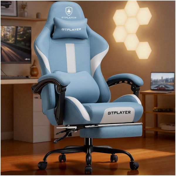GTPLAYER Gaming-Stuhl Ergonomischer Gaming Sessel Schreibtischstuhl Gamer Stuhl aus Stoff, Federsitzkissen mit Fußstütze
