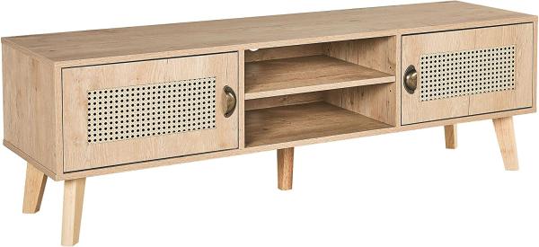 TV-Möbel heller Holzfarbton Rattan-Türen 140 x 39 x 45 cm PARTON