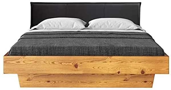 Möbel-Eins CURBY Wangenbett mit Polster-Kopfteil, Material Massivholz, rustikale Altholzoptik, Fichte gebürstet Natur 200x200 cm Kunstleder Schwarz ohne Steppung Bild 2