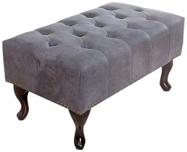 riess-ambiente Fußhocker CHESTERFIELD 80cm antik grau, mit Massivholzbeinen