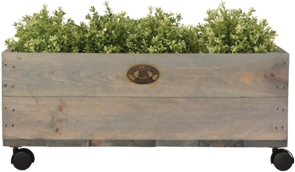 2 Stück Esschert Design Pflanzkasten auf Rollen M, 59 x 39 x 25 cm, aus Holz, Größe M, mit 4 Kunststoffrollen, Holzkiste, Holzbox, Aufbewahrungsbox