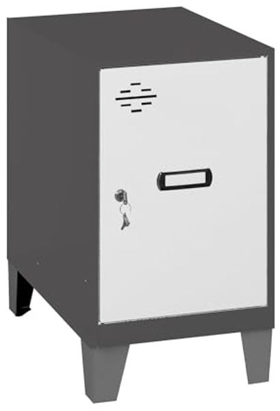 Simon Rack Simonlocker Kommode, klein, 575 x 400 x 500 mm, Amario aus Metall, mit Schlüssel, Anthrazit/Grau