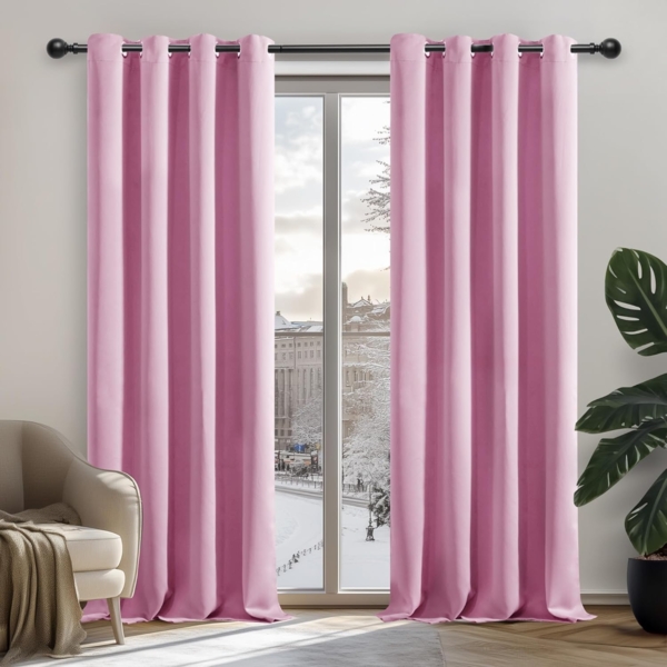 Deconovo Verdunkelungsgardinen mit Kälteschutz Vorhang Blickdicht Kälteschutzvorhang Blickdicht, 160x132 cm(HöhexBreite), Rosa, 2er Set
