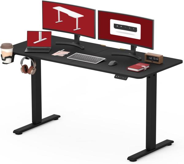 SANODESK Höhenverstellbarer Schreibtisch 140x60 cm Schreibtisch Höhenverstellbar Elektrisch Ergonomischer Steh-Sitz Tisch Computertisch für Heimbüro Homeoffice(schwarz)