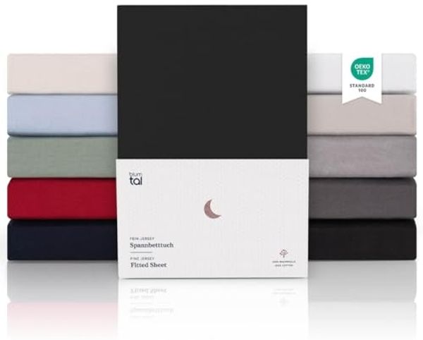 Blumtal® Premium Spannbettlaken 160x200 cm Jersey - OEKO-TEX zertifiziertes Bettlaken 160x200 cm Baumwolle 100% - Spannbetttuch 160x200 für Matratzen bis 25 cm - Laken - 160x200 Spannbettlaken - Schwarz