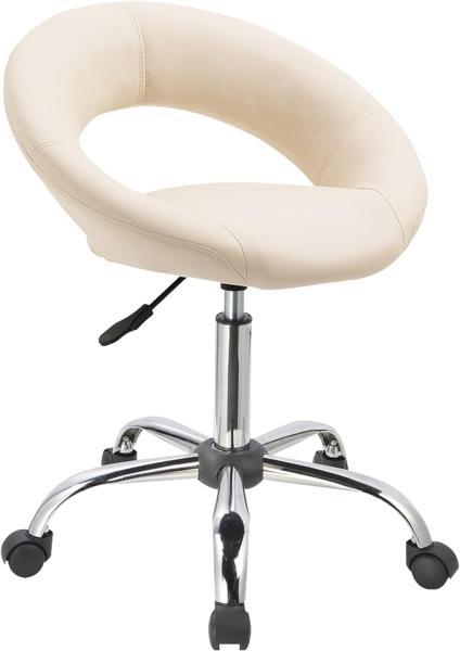 Drehstuhl Hocker Mit Rollen Creme DH0423 - Duhome - Hocker Mit Lehne Höhenverstellbar Drehhocker Stuhl Rollhocker Sitzhocker