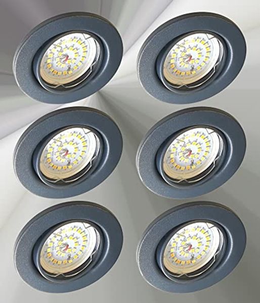 TRANGO LED Einbauleuchte, 6er Set 6729-061M36K LED Einbaustrahler Anthrazit matt inkl. 6x 5 Watt CCT Farbtemperatur Steuerung 2700K-4000K-6500K LED Modul, Einbauspot, Deckenleuchte, Downlight, Deckenlampe