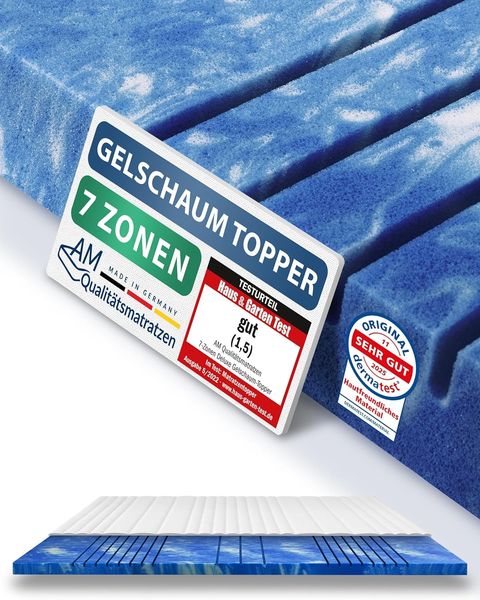 AM Qualitätsmatratzen | 7-Zonen Deluxe Gelschaum-Topper 180x220 cm - 8 cm Höhe
