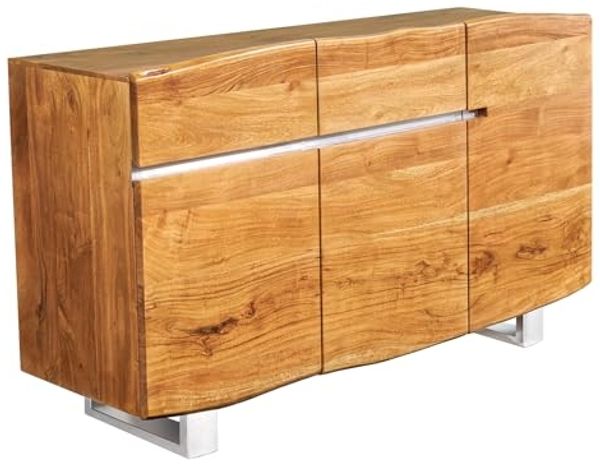 riess-ambiente Sideboard MAMMUT 135cm honigfarben (Einzelartikel, 1 St), Massivholz · Anrichte · Baumkante · Edelstahl · Kufen · Wohnzimmer