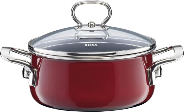 Riess Kasserolle mit Glasdeckel Ø20cm 2 Liter Nouvelle Rosso extrastark Emaille Bild 1