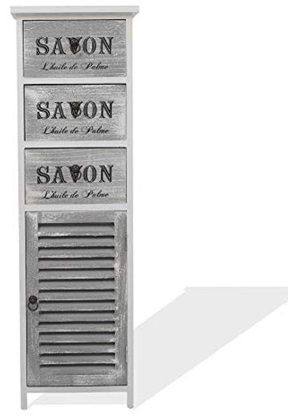 Rebecca Mobili Highboard, Schrank für Bad Küche, Weiß, Design Shabby, mit 3 Schubladen und 1 Tür, Wohneinrichtung – Maße: 102 x 32 x 27 cm (HxLxB) – Art. RE6089