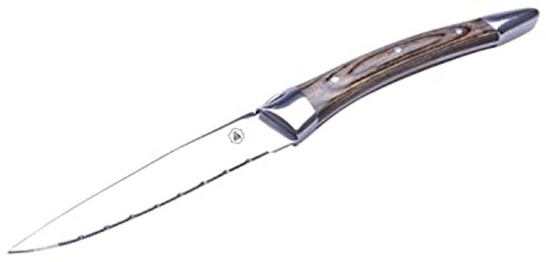 LAGUIOLE Set mit 6 Steakmessern - Edelstahl, Metallgriff mit grauem Holz veredelt - Set von Tischmessern für alle Gelegenheiten - Besteck für Mittag- oder Abendessen - -