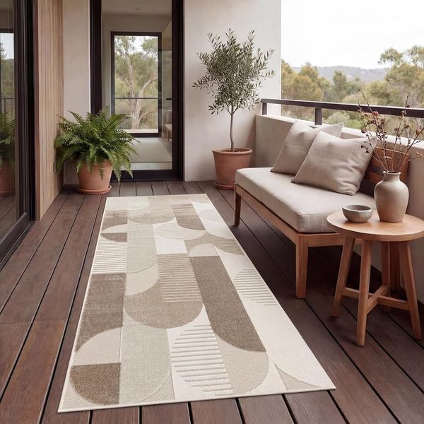 Paco Home Teppich In- & Outdoor, Moderne abstrakte Boho Designs mit 3D Struktur, robust & wetterfest, ideal für Terrasse Wohnzimmer & Küche, Grösse:80x150 cm, Farbe:Beige 2