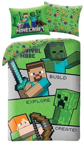 Minecraft Bettwäsche Set aus Mikrofaser Bettdeckenbezug 140 × 200 cm mit 70 × 90 cm Kissenbezug