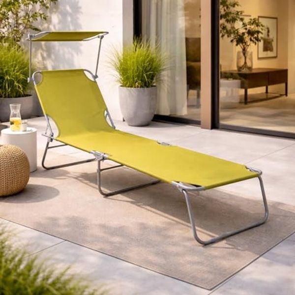 3-Bein Gartenliege Campingliege Lime 186 x 55 x 24 cm mit Sonnenschutzdach
