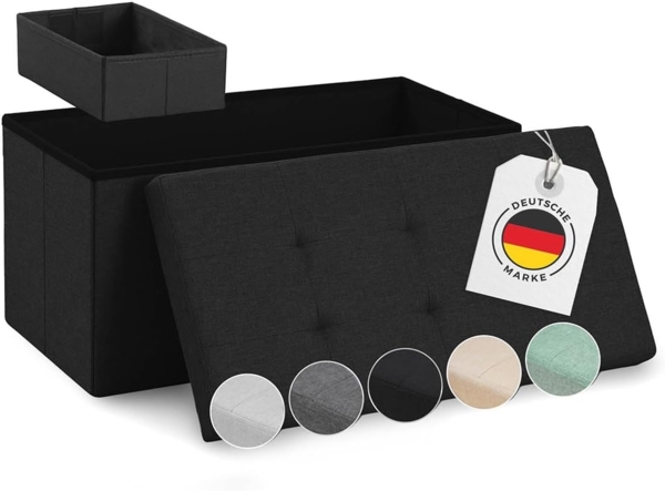 Blumtal Sitzbank mit Stauraum + extra Box - Truhenbank mit Stauraum 76 x 38 x 38 cm - Sitztruhe mit Stauraum - Bequemer Hocker mit Stauraum - Aufbewahrungsboxen - Sitzkiste mit Stauraum - Sitzbox Schwarz