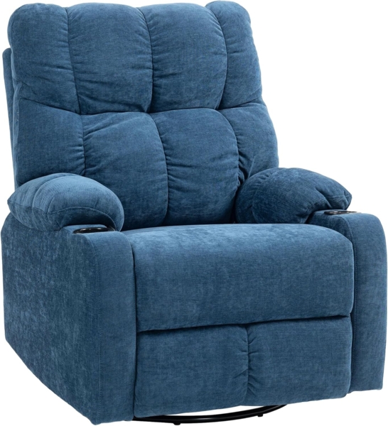 HOMCOM Relaxsessel Fernsehsessel mit Liegefunktion, Schaukelfunktion (Drehbar TV-Sessel mit Fußstütze, 1-St, Taschenfederkern, Becherhalter), für Wohnzimmer, Dunkelblau