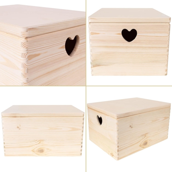 Creative Deco Aufbewahrungsbox Holzkiste mit Deckel Erinnerungsbox Holzbox, herzförmige Griffe Bild 7